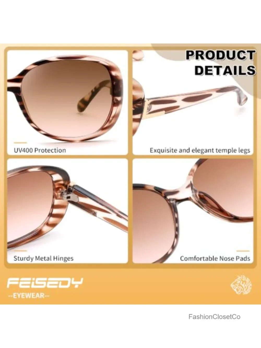 Vintage Oversized Square Sunglasses Women UV400 Protection Retro Wraparound